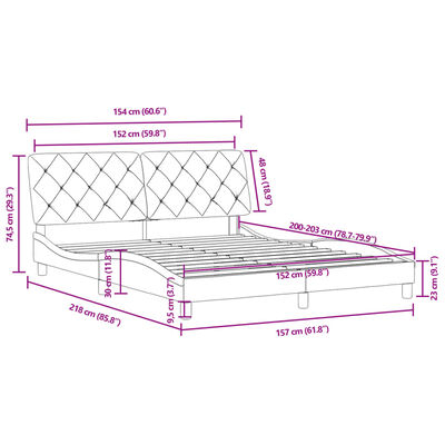 vidaXL Bed Frame without Mattress Dark Gray 59.8"x79.9" Velvet