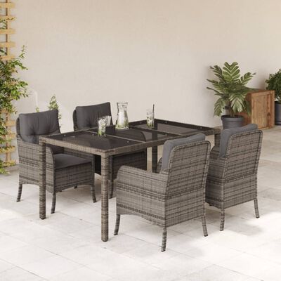 vidaXL 5 Piece Patio Dining Set with Cushions Gray Poly Rattan