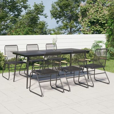 vidaXL 7 Piece Patio Dining Set Black PVC Rattan