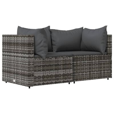 vidaXL Patio Corner Sofas with Cushions 2 pcs Gray Poly Rattan