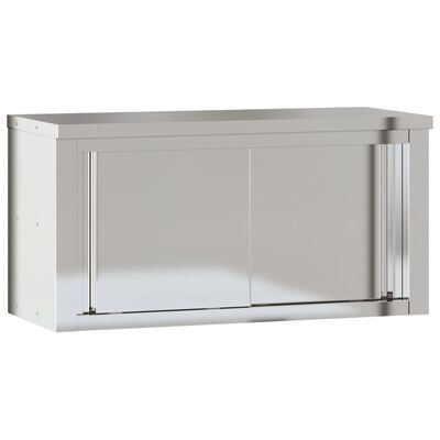 vidaXL Kitchen Wall Cabinet with Sliding Doors Stainless Steel