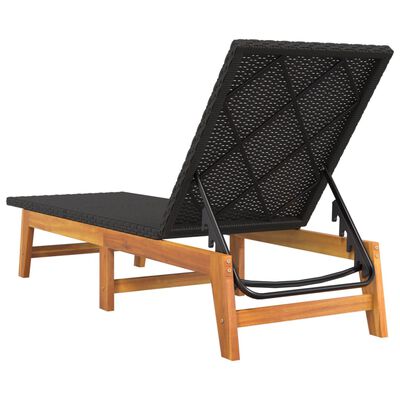 vidaXL Sun Lounger Black and Brown Poly Rattan and Solid Wood Acacia