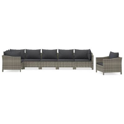 vidaXL 7 Piece Patio Lounge Set with Cushions Gray Poly Rattan