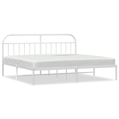 vidaXL Metal Bed Frame without Mattress with Headboard White 76"x79.9"