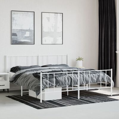 vidaXL Metal Bed Frame without Mattress with Footboard White 76"x79.9"