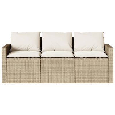 vidaXL Patio Sofa with Cushions 3-Seater Beige Poly Rattan