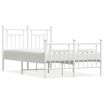 vidaXL Metal Bed Frame without Mattress with Footboard White 53.1"x74.8"