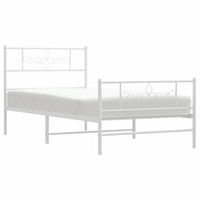 vidaXL Metal Bed Frame without Mattress with Footboard White 39.4"x78.7"