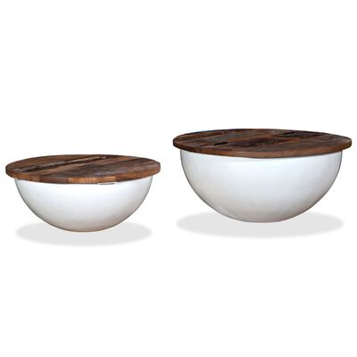 vidaXL 2 Piece Coffee Table Set Solid Reclaimed Wood White Bowl Shape