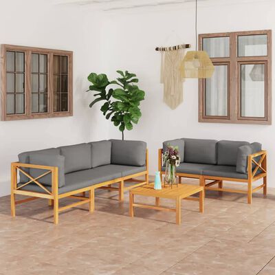 vidaXL 6 Piece Patio Lounge Set with Gray Cushions Solid Teak Wood