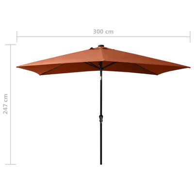 vidaXL Garden Parasol with LEDs and Steel Pole Terracotta 6.6'x9.8'