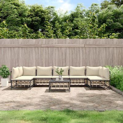 vidaXL 8 Piece Patio Lounge Set with Cushions Anthracite Poly Rattan