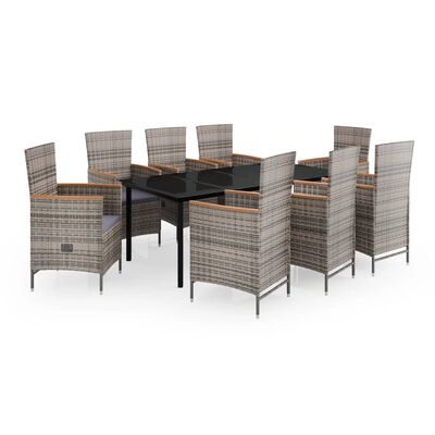 vidaXL 9 Piece Patio Dining Set with Cushions Gray