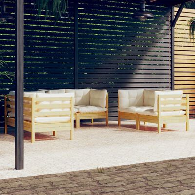 vidaXL 6 Piece Patio Lounge Set with Cream Cushions Solid Pinewood