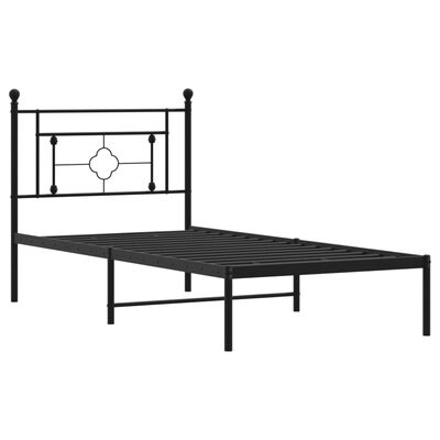 vidaXL Metal Bed Frame without Mattress with Headboard Black 39.4"x78.7"