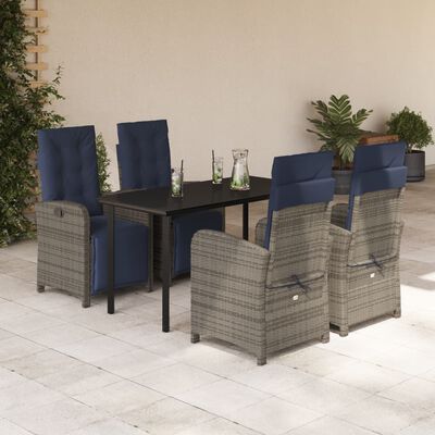 vidaXL 5 Piece Patio Dining Set with Cushions Gray Poly Rattan