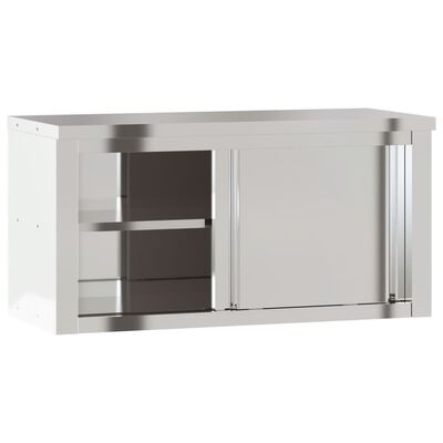 vidaXL Kitchen Wall Cabinet with Sliding Doors Stainless Steel