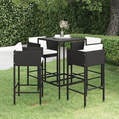 vidaXL 5 Piece Patio Bar Set with Cushions Poly Rattan Black