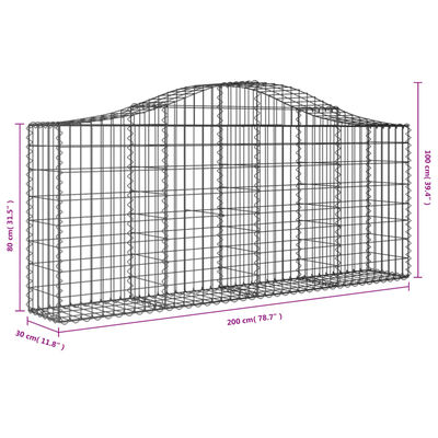 vidaXL Arched Gabion Baskets 2 pcs 78.7"x11.8"x31.5"/39.4" Galvanized Iron