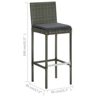 vidaXL Garden Bar Stools with Cushions 4 pcs Gray Poly Rattan