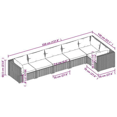 vidaXL 6 Piece Patio Lounge Set with Cushions Poly Rattan Gray