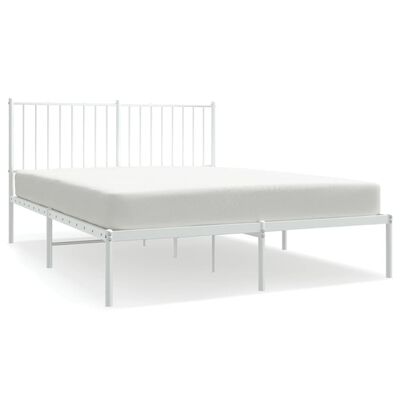 vidaXL Metal Bed Frame without Mattress with Headboard White 53.1"x74.8"