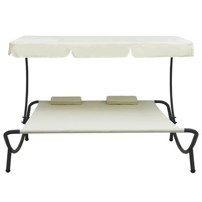 vidaXL Patio Lounge Bed with Canopy and Pillows Cream White