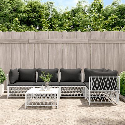 vidaXL 6 Piece Patio Lounge Set with Cushions White Steel