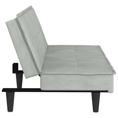 vidaXL Sofa Bed with Cup Holders Light Gray Velvet