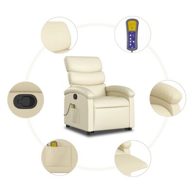 vidaXL Stand up Massage Recliner Chair Cream Faux Leather