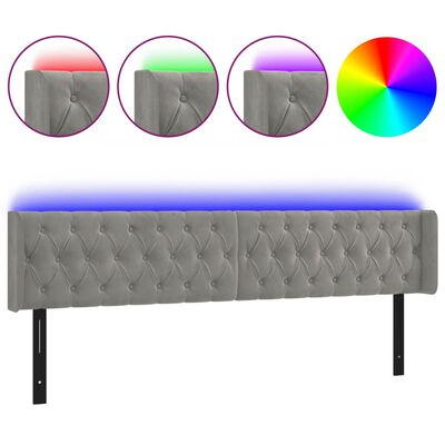 vidaXL LED Headboard Light Gray 64.2"x6.3"x30.7"/34.6" Velvet