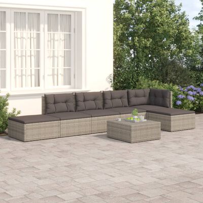 vidaXL 6 Piece Patio Lounge Set with Cushions Gray Poly Rattan