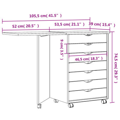 vidaXL Rolling Cabinet with Desk MOSS Honey Brown Solid Wood Pine