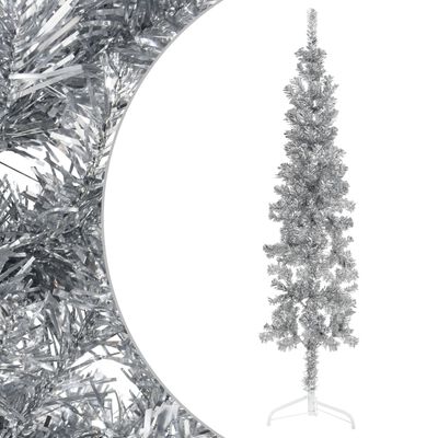 vidaXL Slim Artificial Half Christmas Tree with Stand Silver 4 ft