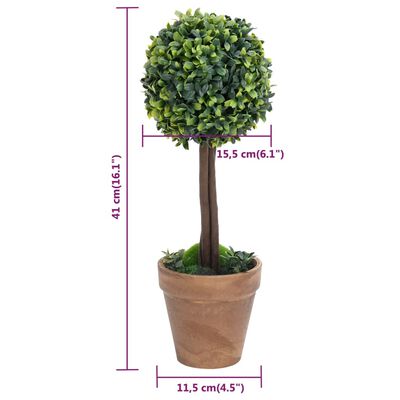 vidaXL Artificial Boxwood Plants 2 pcs with Pots Ball Shaped Green 16.1"