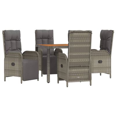 vidaXL 5 Piece Patio Dining Set with Cushions Gray Poly Rattan