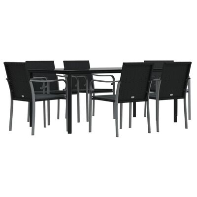 vidaXL 7 Piece Patio Dining Set with Cushions Poly Rattan and Steel