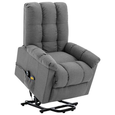 vidaXL Power Lift Massage Recliner Light Gray Fabric