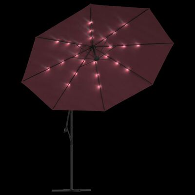 vidaXL Cantilever Umbrella with LED Lights Bordeaux Red 137.8"