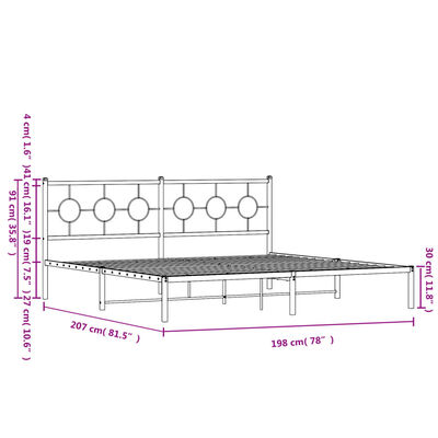 vidaXL Metal Bed Frame without Mattress with Headboard Black 76"x79.9"