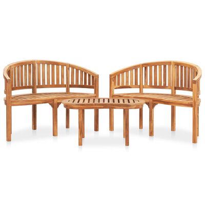 vidaXL 3 Piece Banana Patio Lounge Set Solid Teak Wood