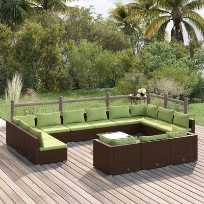 vidaXL 14 Piece Patio Lounge Set with Cushions Brown Poly Rattan