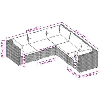 vidaXL 5 Piece Patio Lounge Set with Cushions Poly Rattan Gray