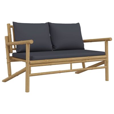 vidaXL 3 Piece Patio Lounge Set with Dark Gray Cushions Bamboo