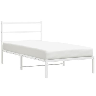 vidaXL Metal Bed Frame without Mattress with Headboard White 39.4"x78.7"