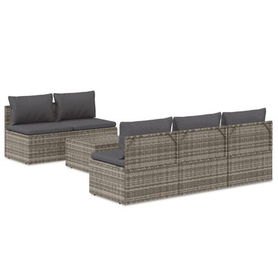 vidaXL 6 Piece Patio Lounge Set with Cushions Gray Poly Rattan