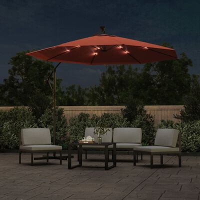 vidaXL Cantilever Umbrella with LED Lights and Steel Pole Terracotta