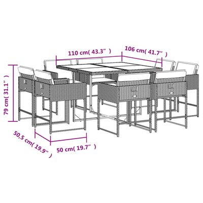 vidaXL 9 Piece Patio Dining Set with Cushions Black Poly Rattan