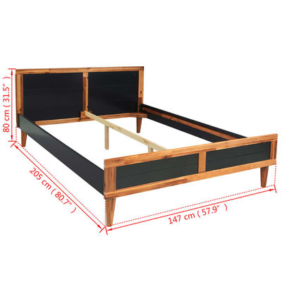 vidaXL Bed Frame without Mattress Black Solid Acacia Wood 55.1"x78.7"