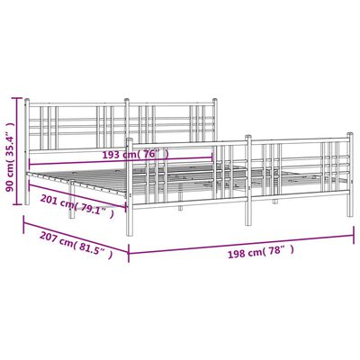 vidaXL Metal Bed Frame without Mattress with Footboard White 76"x79.9"